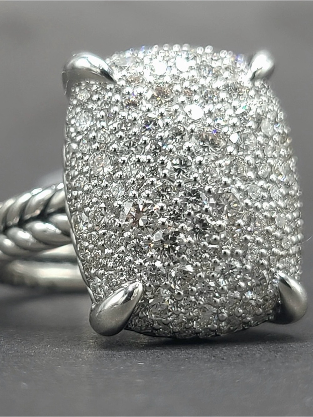 David Yurman Chatelaine Elongated Ring in Sterling Silver With Diamonds , 19mm